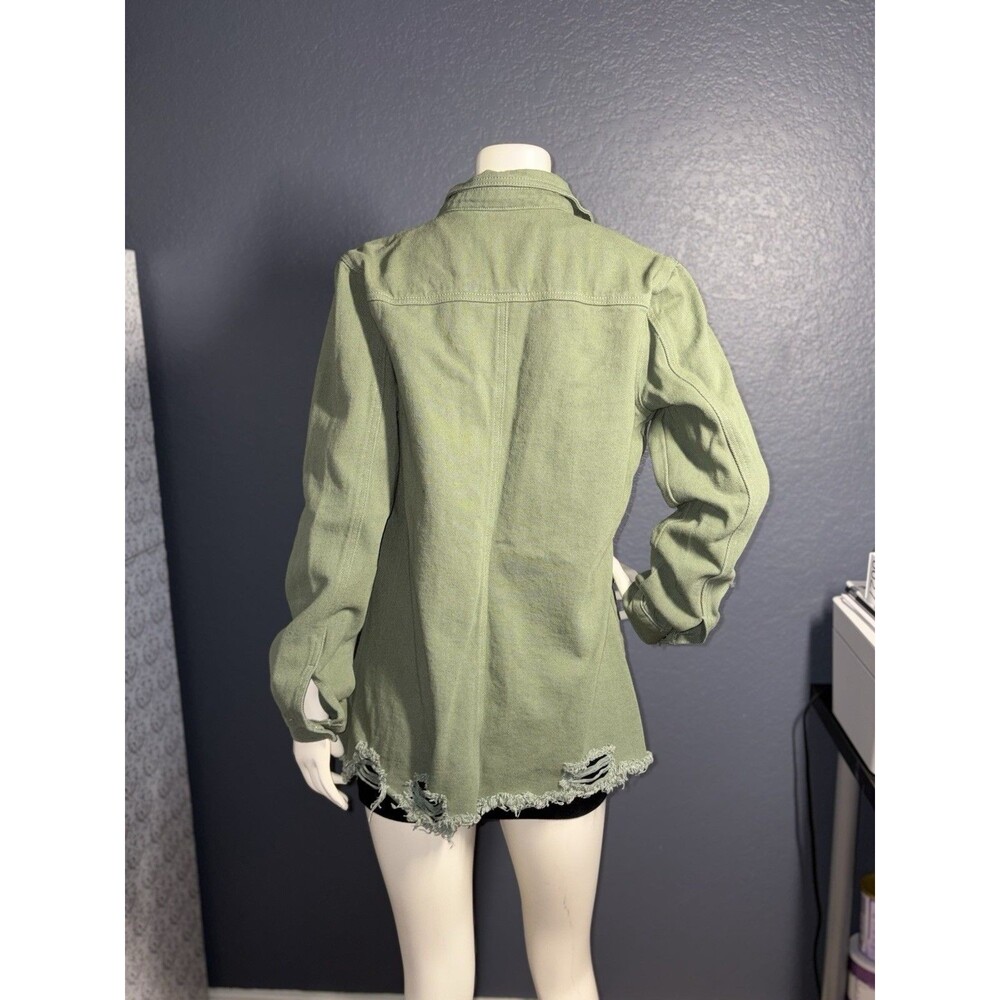 Womens Snap Button Front Shirt Shirt Jacket Size Small Olive Green Destroyed - Picture 5 of 10